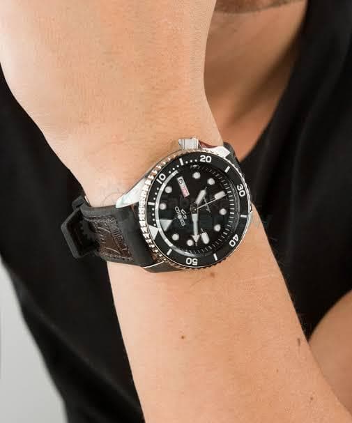 Seiko 5 Sports SKX Automatic Black Dial Black Leather Strap Watch for Men - SRPD55K2 - Image 10